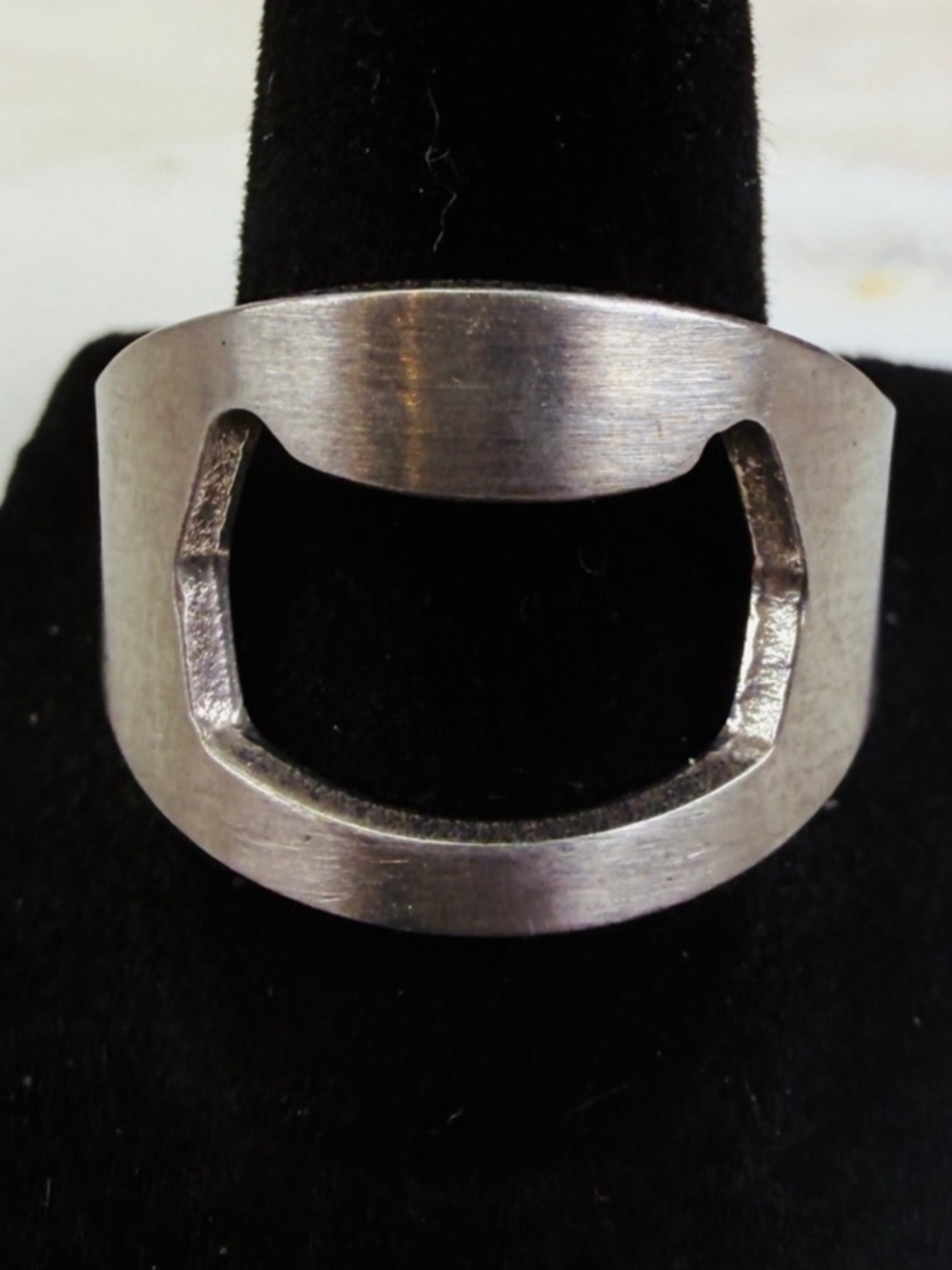 Vintage Novelty Bottle Opener Ring Brushed Silvertone Barware Jewelry sz 10 1/2